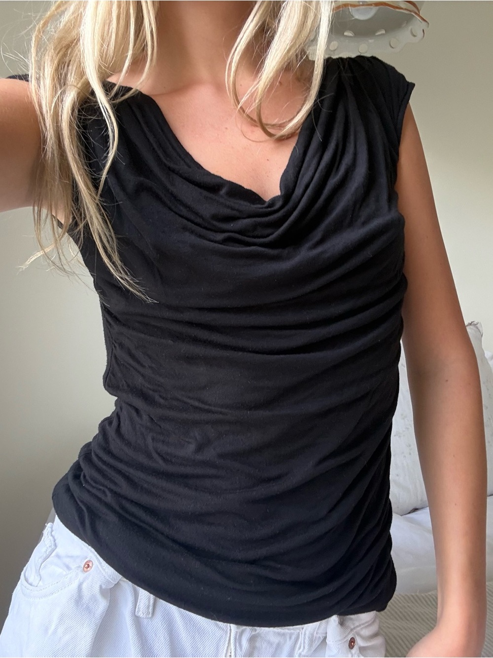 vintage 90's y2k Black Draped Cowl Neck Top